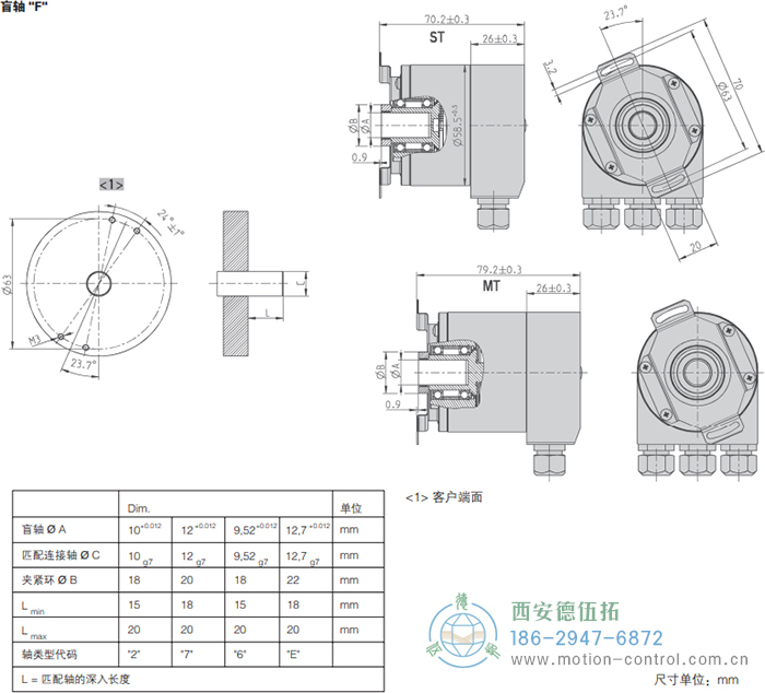 AC58-CANopen光電絕對(duì)值通用編碼器外形及安裝尺寸(盲軸F) - 西安德伍拓自動(dòng)化傳動(dòng)系統(tǒng)有限公司