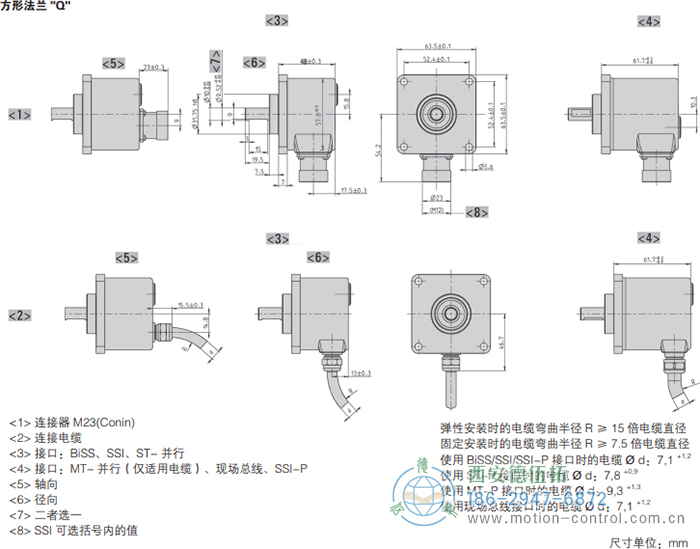 AC58-Profibus光電絕對值通用編碼器外形及安裝尺寸(方形法蘭Q) - 西安德伍拓自動化傳動系統(tǒng)有限公司