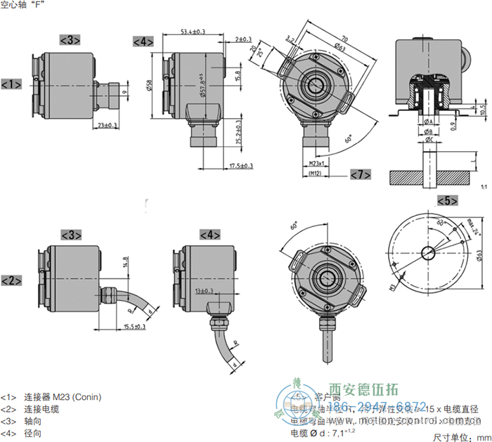 AC58I-SSI帶增量信號(hào)絕對(duì)值編碼器外形及安裝尺寸(空心軸F) - 西安德伍拓自動(dòng)化傳動(dòng)系統(tǒng)有限公司