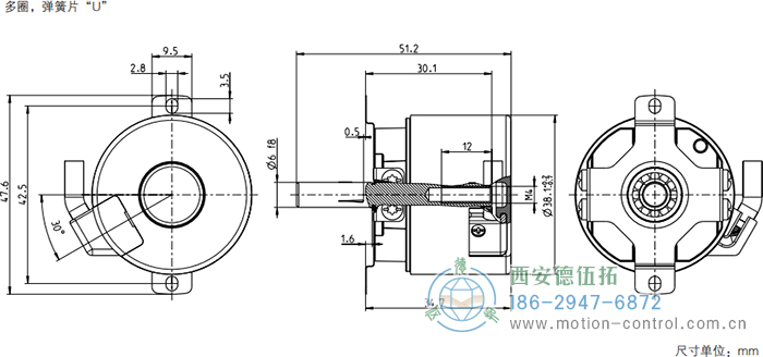 AD34光電絕對值電機(jī)反饋編碼器外形及安裝尺寸(多圈，彈簧片U) - 西安德伍拓自動化傳動系統(tǒng)有限公司