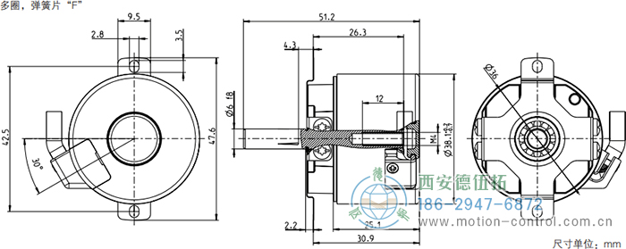 AD34光電絕對值電機(jī)反饋編碼器外形及安裝尺寸(多圈，彈簧片F(xiàn)) - 西安德伍拓自動化傳動系統(tǒng)有限公司