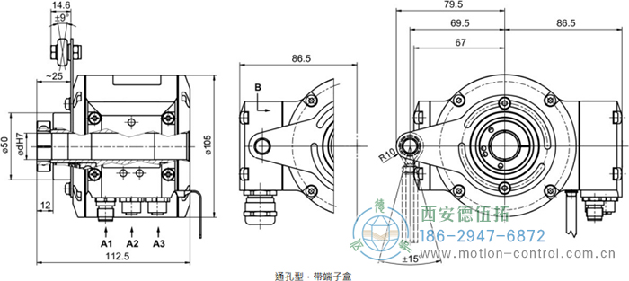 HMG10-T - PROFINET絕對值重載編碼器外形及安裝尺寸(通孔型) - 西安德伍拓自動化傳動系統(tǒng)有限公司