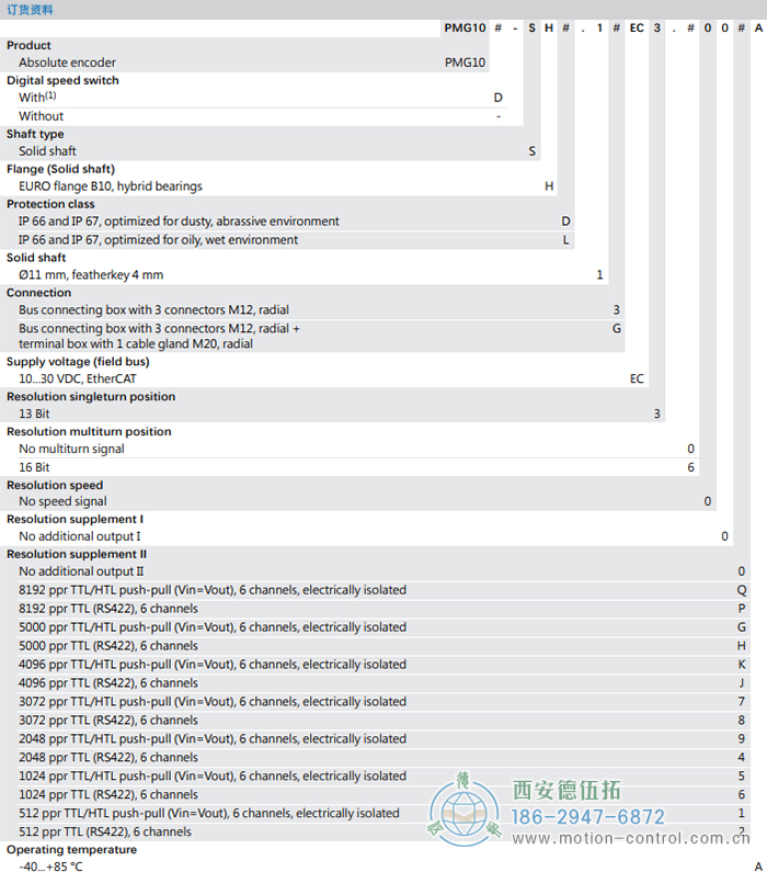 PMG10 - EtherCAT絕對值重載編碼器訂貨選型參考(?11 mm實心軸，帶歐式法蘭B10或外殼支腳 (B3)) - 西安德伍拓自動化傳動系統(tǒng)有限公司