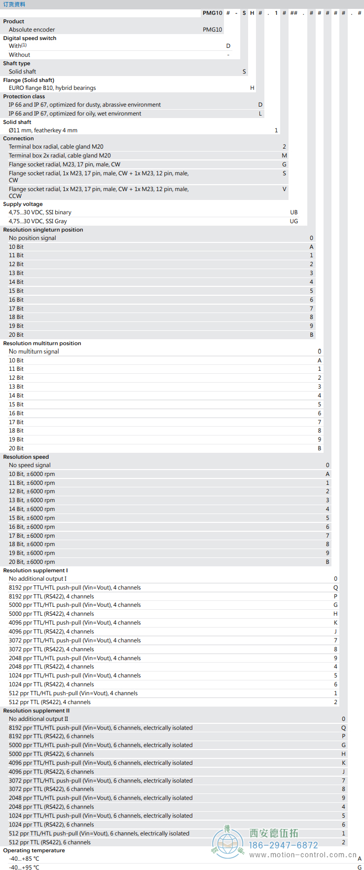 PMG10 - SSI絕對值重載編碼器訂貨選型參考(?11 mm實心軸，帶歐式法蘭B10或外殼支腳 (B3)) - 西安德伍拓自動化傳動系統(tǒng)有限公司