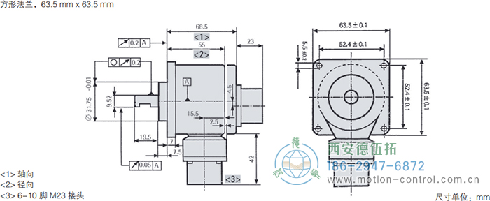 RI58-O/RI58-T實(shí)心軸光電增量通用編碼器外形及安裝尺寸(方形法蘭，63.5mm×63.5mm) - 西安德伍拓自動(dòng)化傳動(dòng)系統(tǒng)有限公司